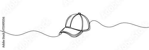 sports cap drawn one line, isolated on white background.