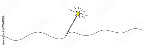 Magic wand linear drawn continuous icon. Magic staff black one line vector icon.