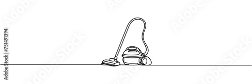 One continuous line drawing of electric vacuum cleaner home appliance. vector illustration.