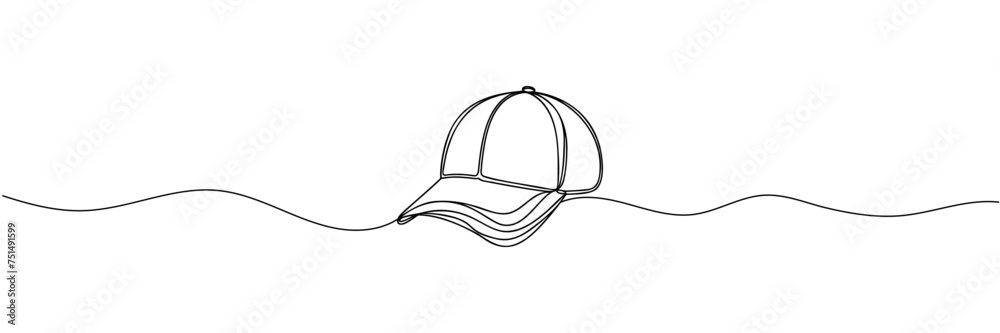 sports cap drawn one line, isolated on white background. sports cap drawn one line, isolated on white background.