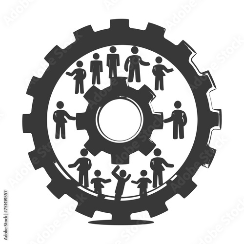 Silhouette cog wheel as teamwork symbol black color only