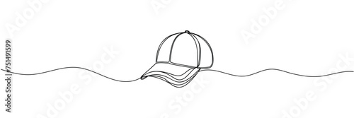 sports cap drawn one line, isolated on white background.