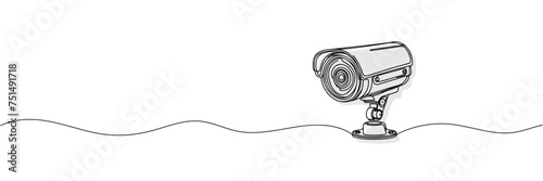 Continuous one line drawing of outdoor surveillance camera vector design. One line illustration of cctv camera.