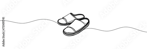 Continuous linear drawing of flip flops. Flip flops icon. Abstract background drawn with one line. Vector illustration