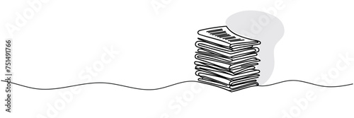 One line drawing of a stack of news newspapers. Vector illustration