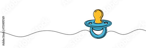 One line continuous of baby pacifier. Minimalist style vector illustration in white background