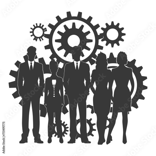 Silhouette cog wheel as teamwork symbol black color only