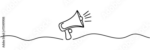 Continuous single one line art drawing of megaphone speaker for news and promotion . vector illustration © dariachekman