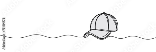 sports cap drawn one line, isolated on white background.
