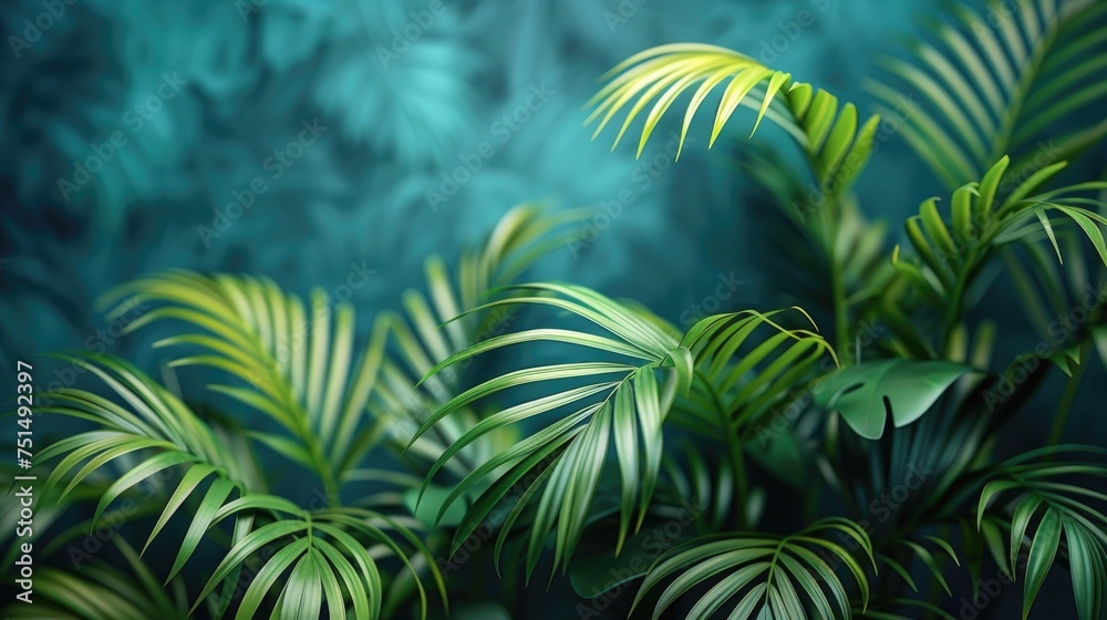 Dark Green Palm Leaves on Vibrant Blue Background. Dark Green Palm Leaves on Vibrant Blue Background.