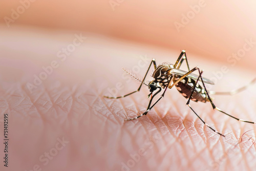 Close-up of a mosquito on human skin highlighting a nuisance for social media. Generative Ai