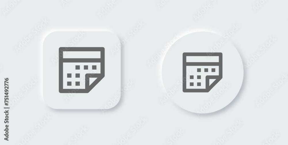 Calendar line icon in neomorphic design style. Event signs vector illustration. Calendar line icon in neomorphic design style. Event signs vector illustration.