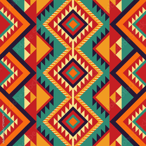 Seamless Navajo and Aztec Mexican Native tribal fabric pattern. Geomatics pattern