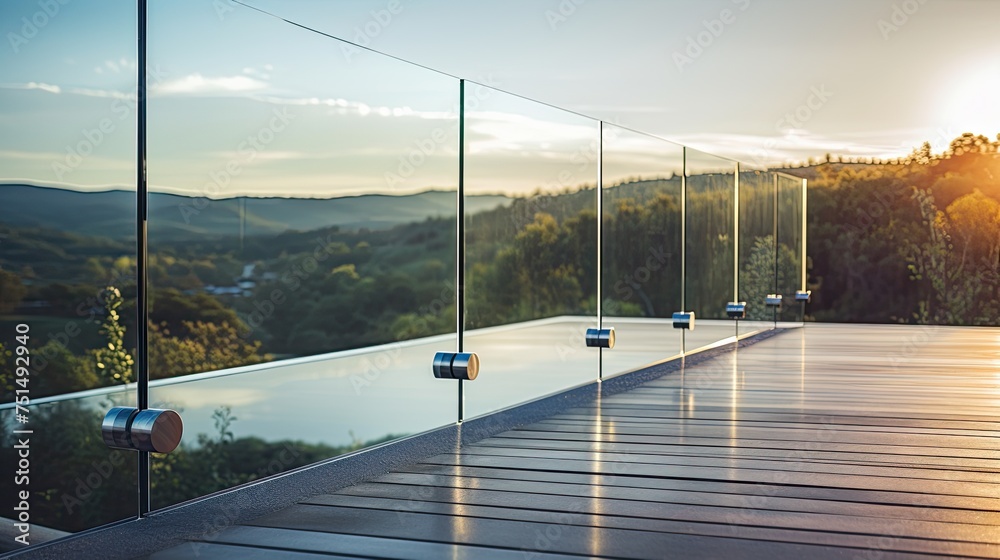 Mega Collection Railing Frameless laminated glass railing outdoor of mega mansion Stock Photo ...