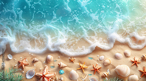 A serene beach scene with shells