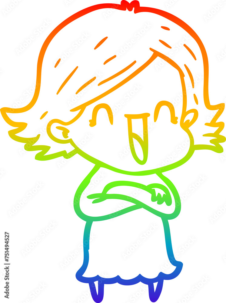 rainbow gradient line drawing cartoon happy woman rainbow gradient line drawing cartoon happy woman