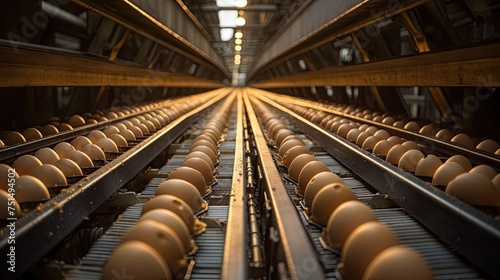 Conveyor filled with chicken eggs