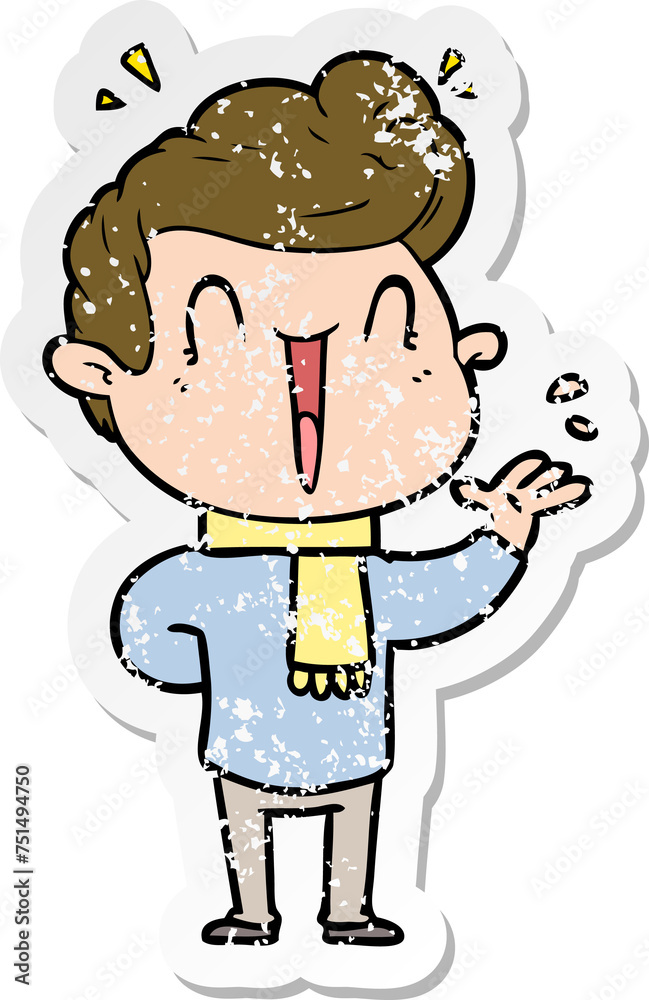 distressed sticker of a cartoon excited man distressed sticker of a cartoon excited man
