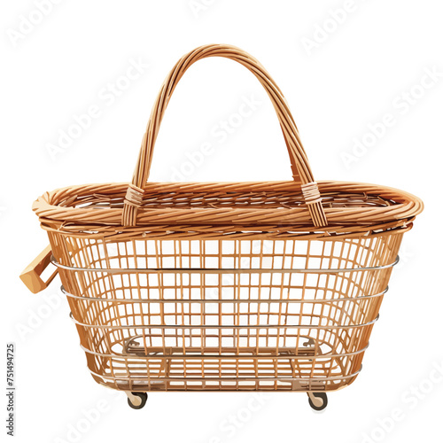 Flying realistic Empty shopping basket. 3D Render isolated