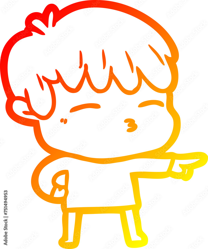 warm gradient line drawing cartoon curious boy