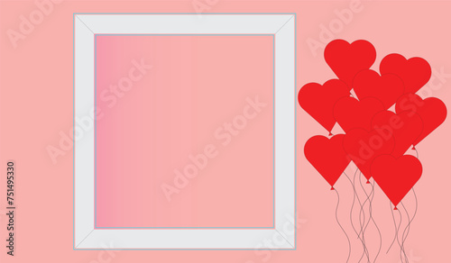 Bright banner happy Valentine’s day. Vector illustration smoke, shine, smooth heart. Glowing, hearts on a pink background. Horizontal border with copy space back.