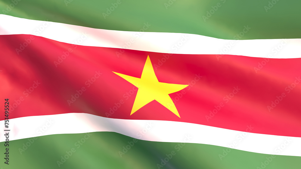 3D render - the national flag of Suriname fluttering in the wind