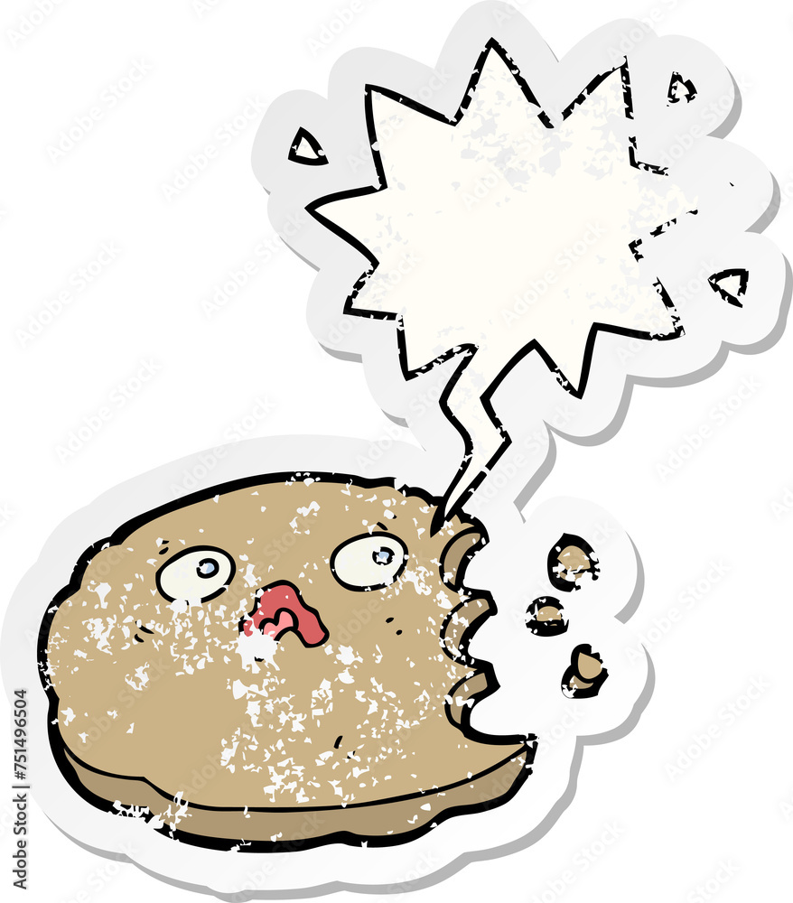 cartoon cookie and speech bubble distressed sticker cartoon cookie and speech bubble distressed sticker