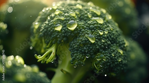 Close up of ripe broccoli with water drops
