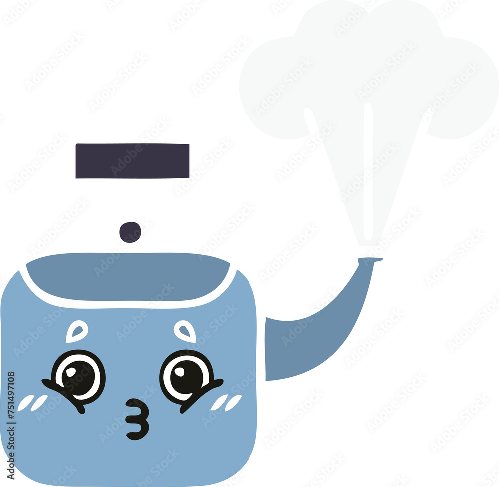 flat color retro cartoon steaming kettle flat color retro cartoon steaming kettle