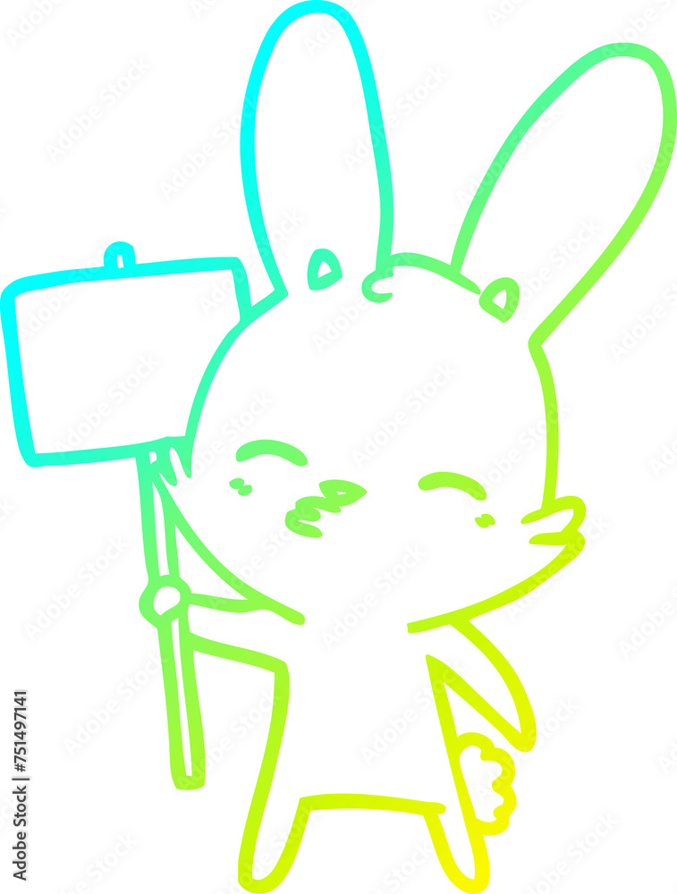 cold gradient line drawing curious bunny cartoon with placard cold gradient line drawing curious bunny cartoon with placard