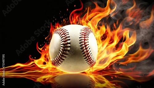 baseball on fire on black background