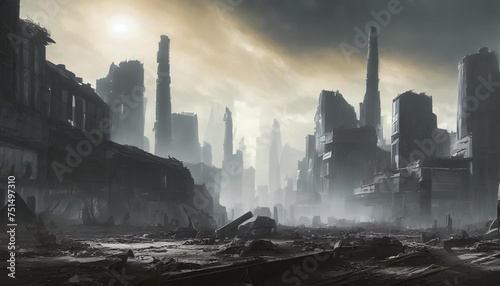 soncept of war and destroyed city fantastic background