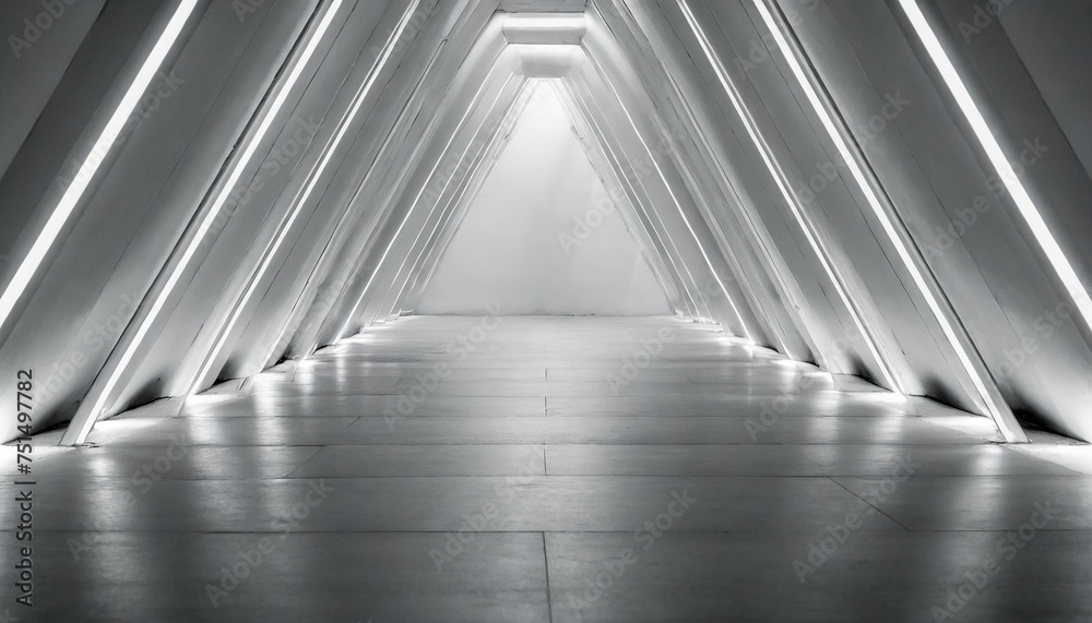white background 3d room light abstract space technology tunnel stage floor empty white future 3d neon background studio futuristic corridor render modern interior silver road black wall design gray