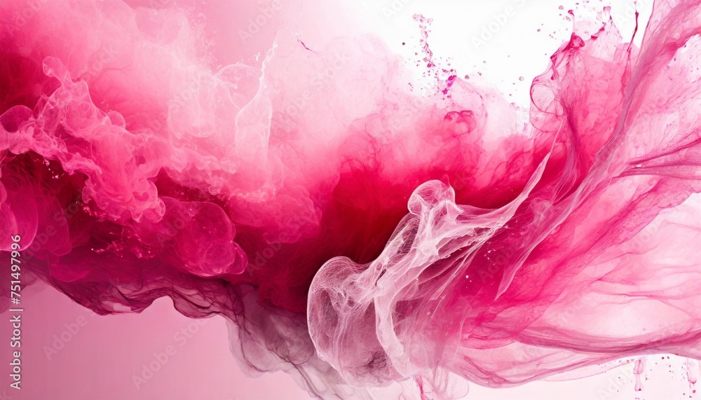 generative flowing light pink viva magenta smoke with splashes soft fluid banner spring female mood 3d effect modern macro realistic abstract background illustration ink in water effect