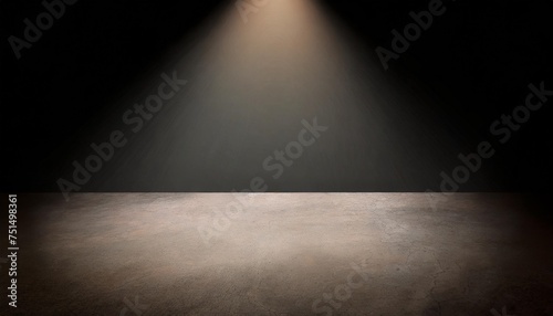 cement floor in dark room with spot light black background