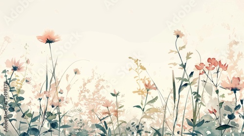 Flower background with space for your text, watercolor illustration.