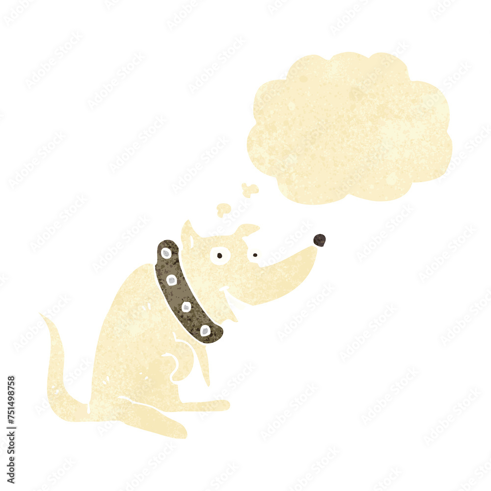 Fototapeta premium cartoon happy dog in big collar with thought bubble