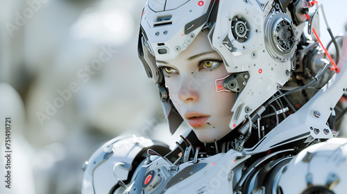 Illustration of Female Robot Depicting Nanotechnology Concept - Generative Ai photo