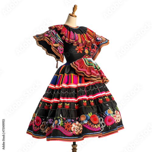 Peruvian pollera displayed on mannequin, transparent background, isolated image, generative AI photo