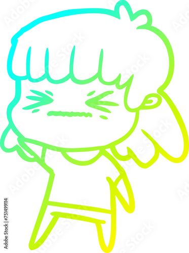 cold gradient line drawing cartoon woman