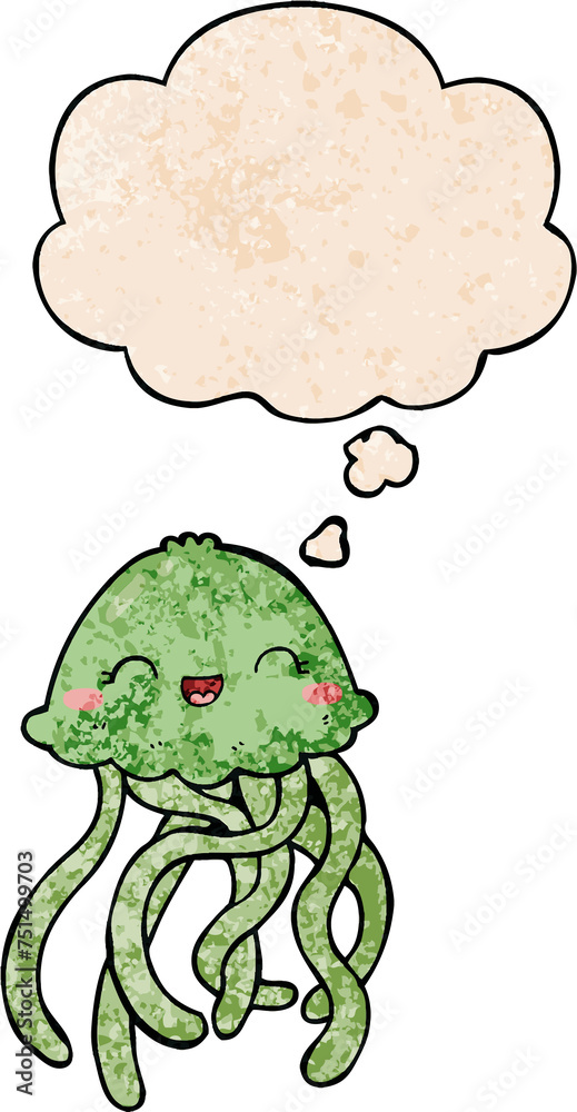 cute cartoon jellyfish and thought bubble in grunge texture pattern style cute cartoon jellyfish and thought bubble in grunge texture pattern style