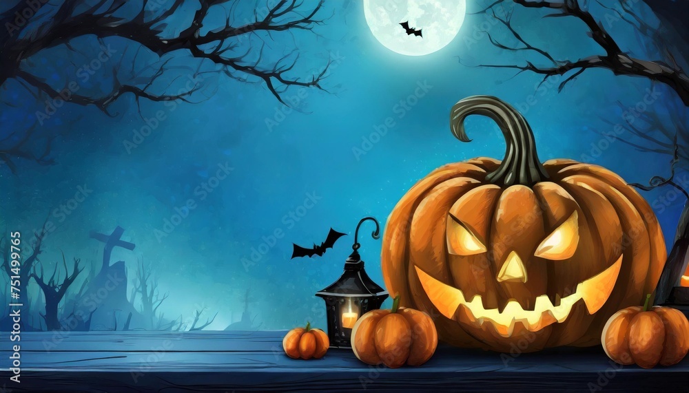 horror halloween blue evil background october table mystery pumpkin night fear