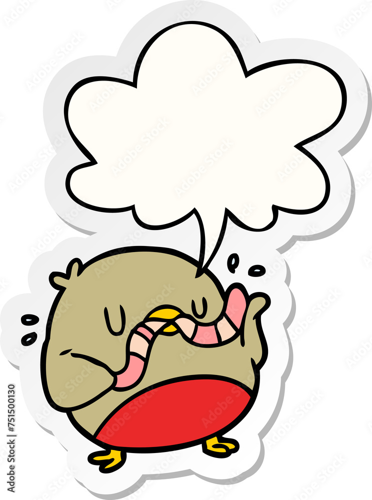 cartoon bird eating worm and speech bubble sticker cartoon bird eating worm and speech bubble sticker