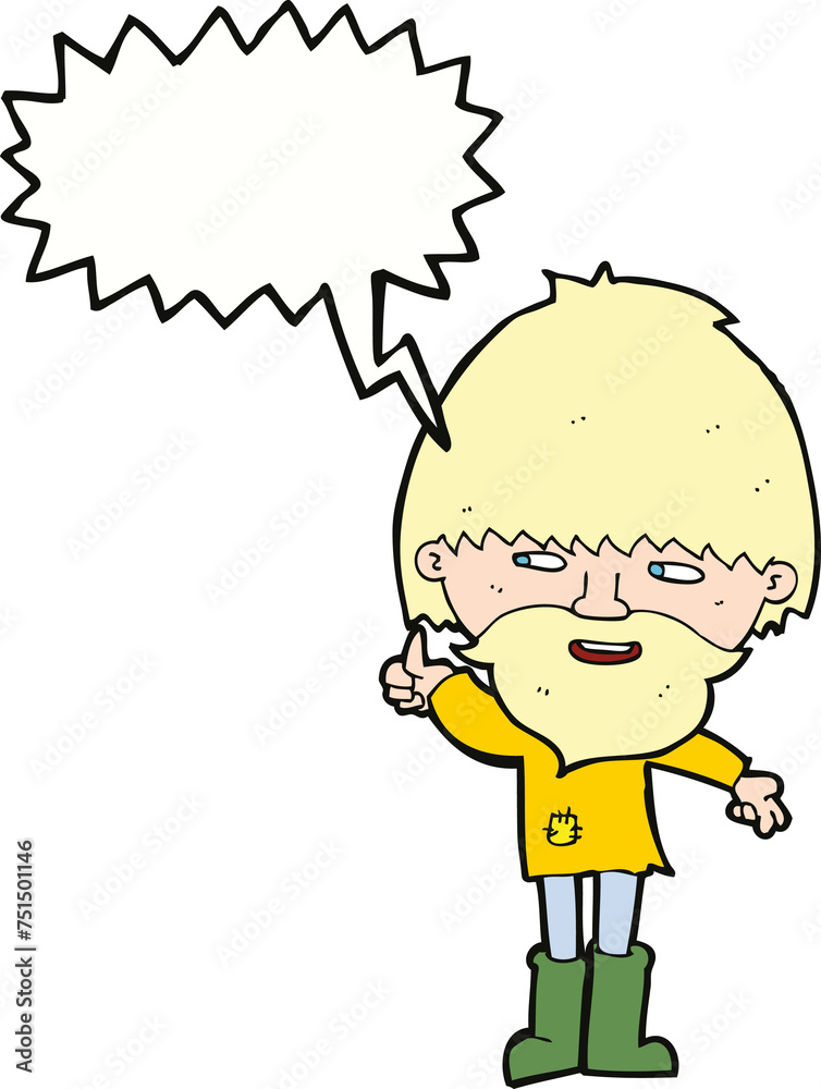 cartoon hippie man in wellington boots with speech bubble cartoon hippie man in wellington boots with speech bubble