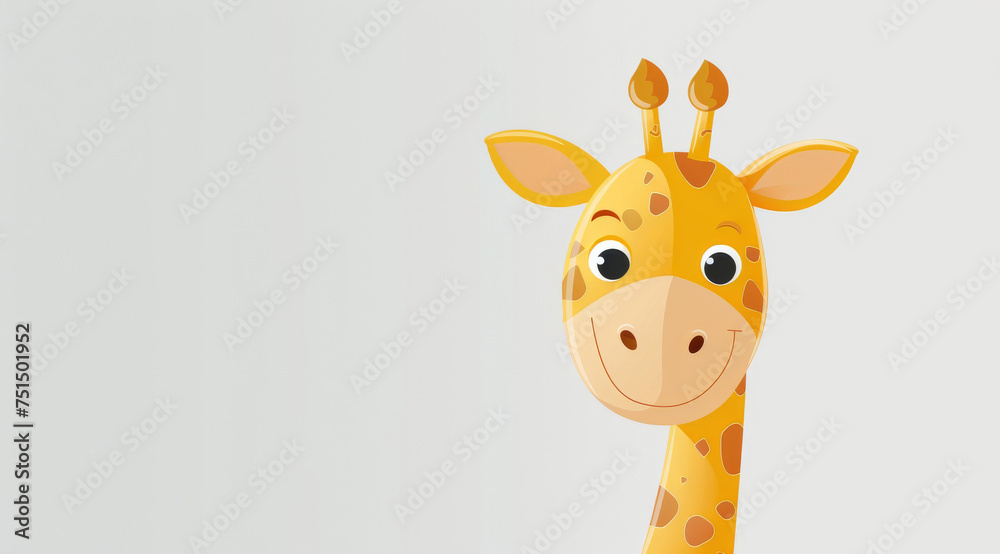 Obraz premium Giraffe, illustration and digital art of an animal isolated on a background for poster, post card or printing. Cute, creative and drawing of a cartoon character for wallpaper, canvas and decoration