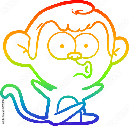 Photography rainbow gradient line drawing cartoon hooting monkey