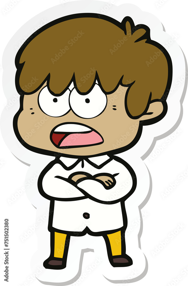 sticker of a worried cartoon boy