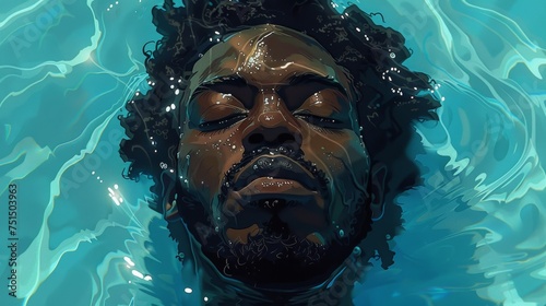Black man floating in a swimming pool.