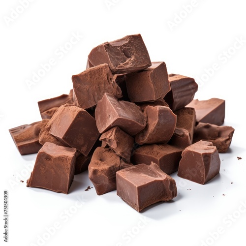 Chocolate chunks on white background