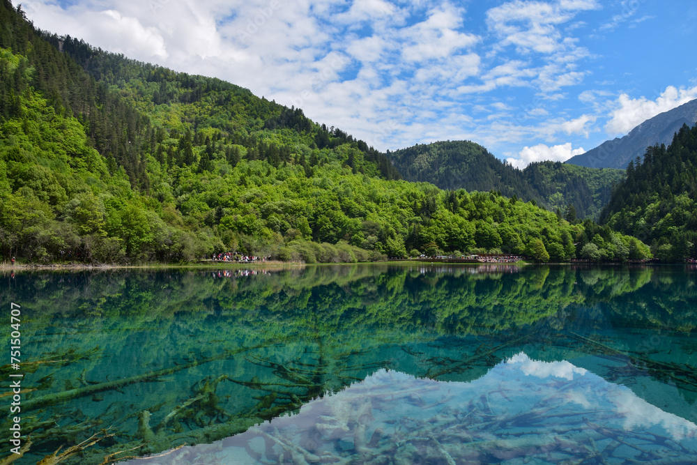 Jiuzhai Valley National Park Summer View in Sichuan Province, China Jiuzhai Valley National Park Summer View in Sichuan Province, China